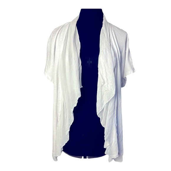Soft Surroundings | White Short Sleeve Ruffle Open Front Cardigan, XL - Picture 1 of 8